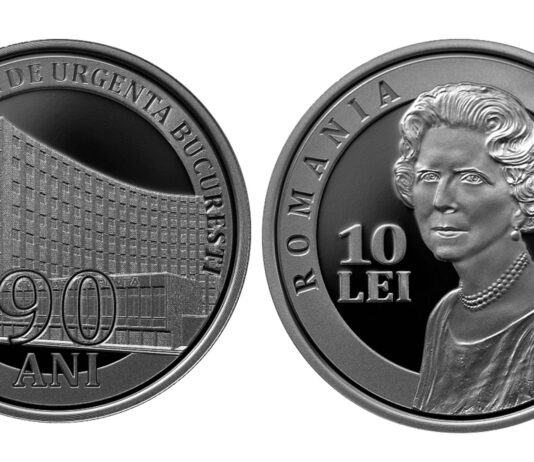 Monedă de argint de 10 lei scoasă pe piață de BNR într-o emisiune numismatică cu tema „90 de ani de la înființarea Spitalului Clinic de Urgență București”